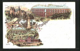 Lithographie Netzschkau, Rosenbad, Götzschtalbrücke, Bismarck-Denkmal  - Autres & Non Classés