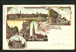 Lithographie Winsen A. L., Bahnhof, Lüneburgerstrasse, Neues Rathaus  - Winsen