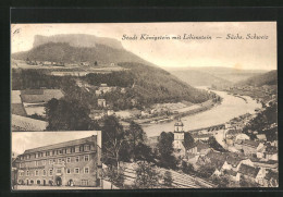 AK Königstein /Elbe, Hotel Sachsenhof, Totalansicht Mit Lilienstein  - Autres & Non Classés