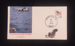 C) 1979. UNITED STATES. FDC. TENTH ANNIVERSARY OF THE MAN ON THE MOON, CREW CAPSULE RESCUE STAMP WITH THE AMERICAN FLAG. - Other & Unclassified