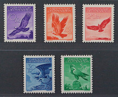 Liechtenstein  143-47 Y **  Adler 1934, Geriffelt Gummi, 5 Werte Komplett, Postf - Nuevos