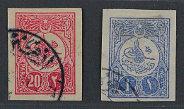 1909, Türkei 161-62 II U, Tugra Mohamed 20 Pa. + 1 Pia. UNGEZÄHNT, Sehr Selten - Gebruikt