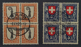 1923, SCHWEIZ Juventute Viererblocks 185+188, Zentrisch Gestempelt, 380,- SFr. - Gebruikt