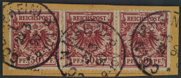 Deutsches Reich 50 A, Adler 50 Pfg. FEUERROT, DREIERSTREIFEN, Geprüft KW 300,- € - Used Stamps