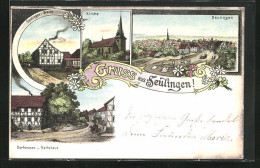 Lithographie Seulingen, Gasthaus Seulinger Warte, Dorfstrasse Und Rathaus  - Autres & Non Classés