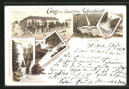 Lithographie Kassel, Grand Hotel Schombardt, Aquaduct, Herkules  - Kassel