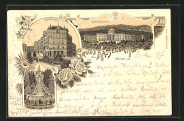 Lithographie Kassel, Hotel Kasseler Hof, Schloss Wilhelmshöhe  - Kassel