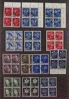 SCHWEIZ VIERERBLOCKS Juventute Ex 1940/49 (SBK J96-132) ZentrumStempel, 451,-SFr - Used Stamps