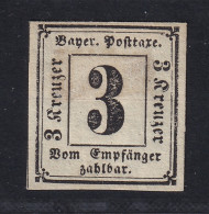 BAYERN Portomarken 1, 3 Kr. Schwarz, Geschnitten, Originalgummi, 160,-€ - Mint