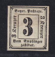 BAYERN Portomarken 1, 3 Kr. Schwarz, Geschnitten, Originalgummi, 160,-€ - Ungebraucht