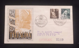 C) 1954. SPAIN. FDC, CHURCH OF TARRAGONA. DOUBLE STAMP OF SAINT COMPOS AND LITERATOS TIRSO DE MOLINA. XF - Autres & Non Classés