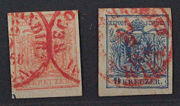 1850, ÖSTERREICH 3-5 Y, 3 + 6 Kr. Jeweils Rot Gestempelt, Einmalig Schön, 260,-€ - Usati
