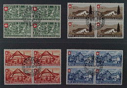 SCHWEIZ, VIERERBLOCK Patria 1945 (SBK B26-29) Zentrum-Stempel, Geprüft, 240,-SFr - Used Stamps