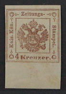 1858, ZEITUNGSSTEMPELMARKE 4 ** 4 Kr. Braun, Postfrisch, Geprüft, SELTEN 1000,-€ - Journaux