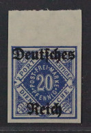 Dienstmarke  55 YU **  20 Pfg. Wz. Ringe UNGEZÄHNT, Postfrisch, Geprüft  300,- € - 1922-1923 Local Issues