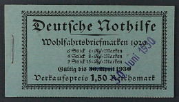 MARKENHEFTCHEN 28.2 ** Nothilfe 1929 Korrigiertes Datum, Postfrisch, KW 1100,- € - Postzegelboekjes