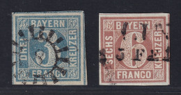 BAYERN  2 + 4 I,  3+6 Kr. Erste Ausgabe Von 1849 Komplett, Geprüft,  400,-€ - Used