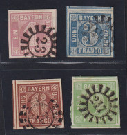 BAYERN,  3 - 5, 1-9 Kr. Komplett, Vier Riesenrandige LUXUS/Liebhaberstücke - Oblitérés