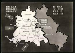 Fotografie Unbekannter Fotograf, Ansicht Berlin, Westberlin Mit Verbindungsrouten & Grenzübergängen, Landkarte  - Guerre, Militaire