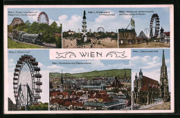 AK Wien, Prater, Riesenrad Mit Hochschaubahn Und Kino, Liliputbahn  - Other & Unclassified