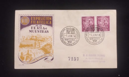 C) 1954. SPAIN. FDC. ENVELOPE SENT TO ARGENTINA. VIII PHILATELIC EXHIBITION AT THE SAMPLE FAIR. DOUBLE STAMPS OF THE SEV - Other & Unclassified