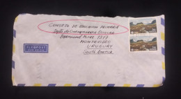 C) 1986. SWEDEN. AIR MAIL ENVELOPE SENT TO URUGUAY. DOUBLE STAMP OF MOUNTAINS. XF - Sweden