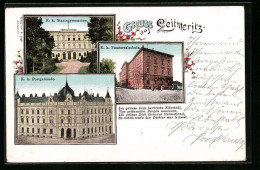 AK Leitmeritz / Litomerice, Postgebäude Und Staatsgymnasium  - República Checa