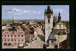 AK Leitmeritz / Litomerice, Blick Auf Hauptstrasse Und Kirchturm  - República Checa