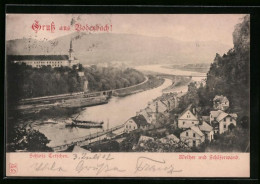 AK Tetschen-Bodenbach, Flusspartie Mit Schloss Tetschen  - Repubblica Ceca