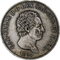 Italie, Carlo Felice, 5 Lire, 1829, Genoa, Argent, TTB+ - Piamonte-Sardaigne-Savoie Italiana