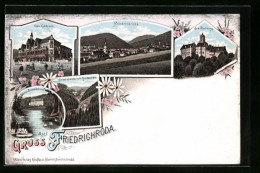 Lithographie Friedrichroda, Ortsansicht, Kurhaus, Wartburg  - Friedrichroda