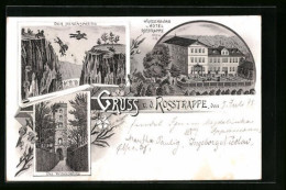 Lithographie Rosstrappe, Winzenburg Und Hotel Rosstrappe, Der Hexensprung, Die Winzenburg  - Autres & Non Classés