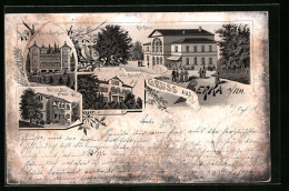 Lithographie Berka / Ilm, Kurhaus, Villa Rosenthal, Küsters Logirhaus  - Bad Berka