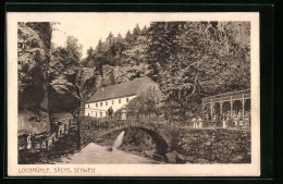 AK Lohmen /Sächs. Schweiz, Blick Auf Das Gasthaus Lochmühle Hinter Brücke  - Autres & Non Classés