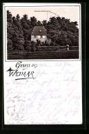 Vorläufer-Lithographie Weimar, 1892, Goethes Gartenhaus  - Weimar