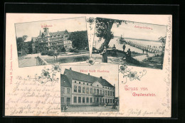 AK Gravenstein, Hotel Stadt Hamburg, Kurhaus, Anlegebrücke  - Dänemark