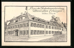 Künstler-AK Erlangen, Haus Der Studentenverbindung Uttenruthia, Umbau 1925-26  - Altri & Non Classificati