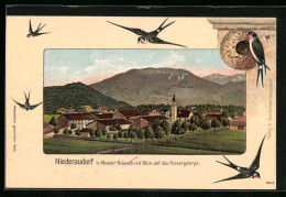 Präge-Künstler-AK Niederaudorf, Teilansicht Und Kloster Reisach Mit Blick Auf Deas Kaisergebirge  - Other & Unclassified