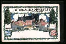 Künstler-AK Regensburg, II. Bayerisches Musikfest 1904, Teilansicht Mit Kirche  - Autres & Non Classés
