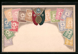 Präge-AK Fahnen Und Briefmarken Aus Der Türkei  - Turquie