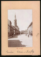 Fotografie Brück & Sohn Meissen, Ansicht Grossenhain, Schokoladen & Zuckerwaren-Geschäft Auguste Müller, Stadtkirche  - Orte