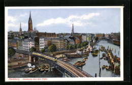 AK Hamburg-Harburg, Hochbahn über Dem Hafen, Boote  - Harburg