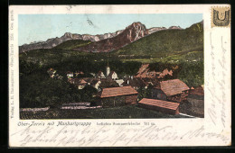 Cartolina Ober-Tarvis, Ortsansicht Mit Manhartgruppe, Häuser Mit Leuchtenden Fenstern Und Leuchtenden Bergspitzen  - Other & Unclassified