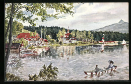 Künstler-AK Bad Hammer Am See, Seeblick Mit Ansicht Des Gasthofs Schloss Dewin  - Czech Republic