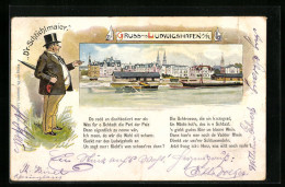 Lithographie Ludwigshafen A. Rh., Totalansicht Vom Rhein Aus  - Ludwigshafen