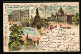 Lithographie Leipzig, Reichsgericht, Konservatorium, Lutherkirche  - Leipzig