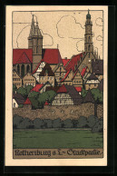 Steindruck-AK Rothenburg O. T., Stadtpartie Mit Kirche Und Stadtmauer  - Autres & Non Classés