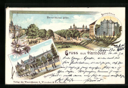 Lithographie Hannover, Herrenhäuser Allee, Parkhaus, Palmenhaus Im Berggarten  - Hannover
