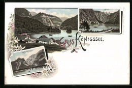 Lithographie Königssee / Berchtesgaden, Häuser Am Ufer, Obersee, St. Bartholomae  - Berchtesgaden