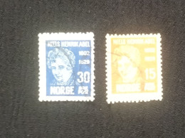 D)1929, NORWAY, 2 STAMPS, CENTENARY OF THE DEATH OF MATHEMATICIAN NIELS HENRIK ABEL, 1802-1829, USED - Other & Unclassified